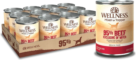 Wellness Ninety-Five Percent Beef Grain-Free Canned Dog Food Topper, 13.2 oz pack of 12