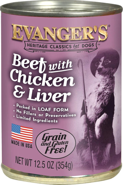 Evanger's Classic Recipes Beef with Chicken & Liver Grain-Free Canned Dog Food, 12.5-oz, case of 12