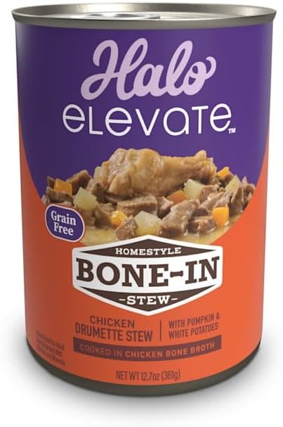 Halo Elevate Kettle Cooked Chunky Healthy Grains Chicken Stew with Carrots, Pumpkin & Brown Rice Wet Dog Food, 12.7-oz can, case of 12