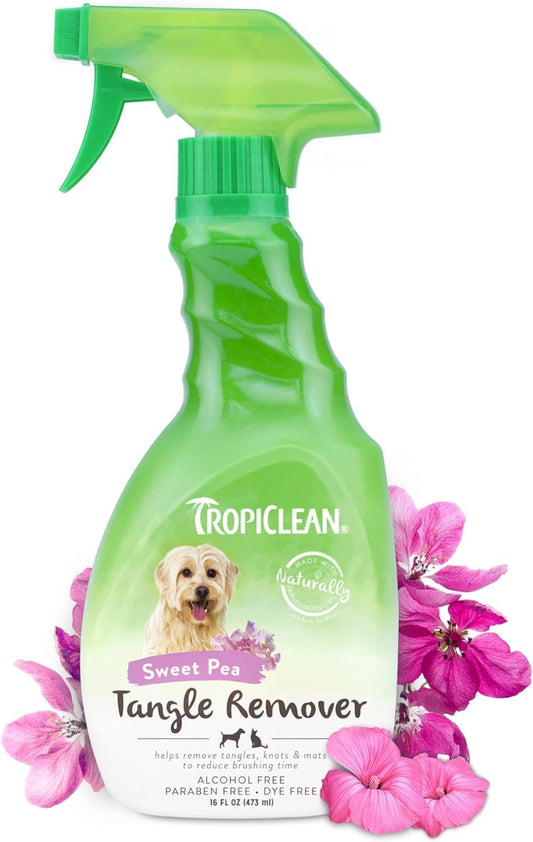 TropiClean Cat & Dog Detangler Spray Dematting | Dog Conditioner for Dogs & Cats w/ Natural Ingredients | Sweet Pea Scent Dog Grooming Supplies 16 oz.