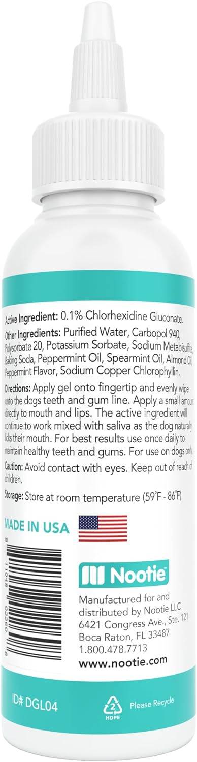 Nootie Medicated Dental Gel for Dogs, Freshens Breath and Cleans Teeth for Dogs - Prevents Plaque and Tartar Dog Oral Care, 4oz