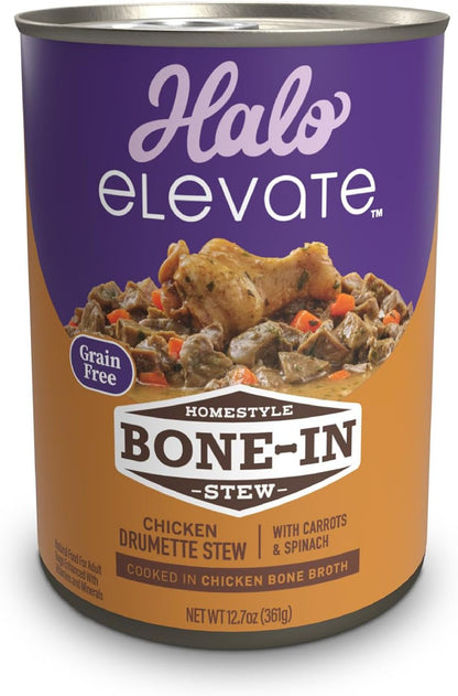 Halo Elevate Kettle Cooked Chunky Healthy Grains Chicken Stew with Carrots, Pumpkin & Brown Rice Wet Dog Food, 12.7-oz can, case of 12