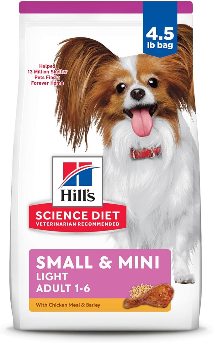 Hill's Science Diet Light , Adult 1-6, Small & Mini Breeds Weight Management Support, Dry Dog Food, Chicken & Barley, 4.5 lb Bag