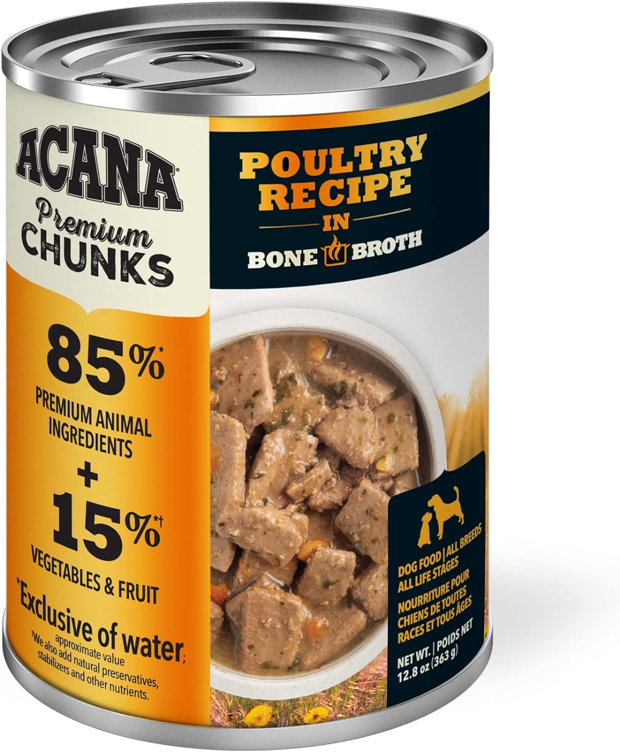 ACANA Premium Chunks Lamb Recipe in Bone Broth Grain-Free Wet Dog Food, 12.8-oz can