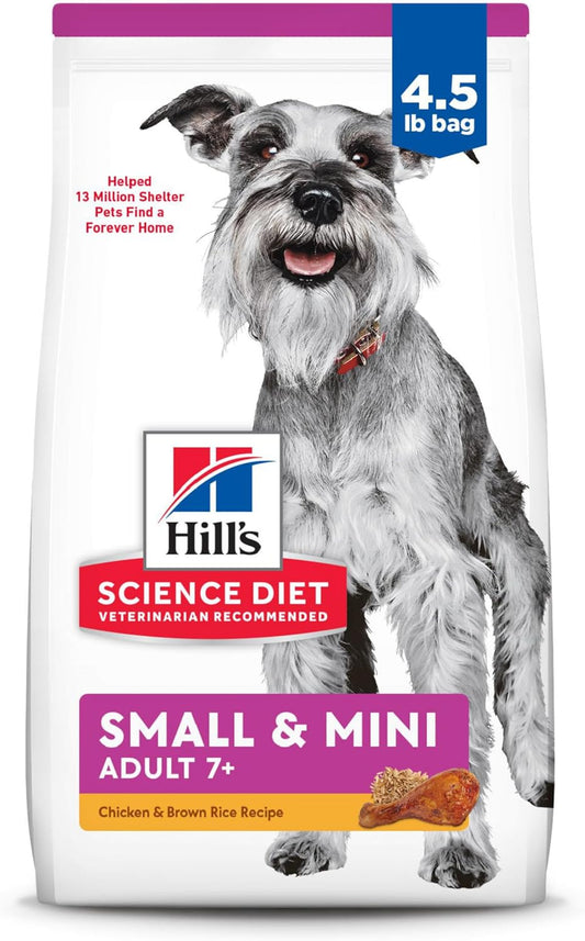 Hill's Science Diet Small & Mini, Senior Adult 7+, Small & Mini Breeds Senior Premium Nutrition, Dry Dog Food, Chicken, Brown Rice, & Barley, 4.5 lb Bag