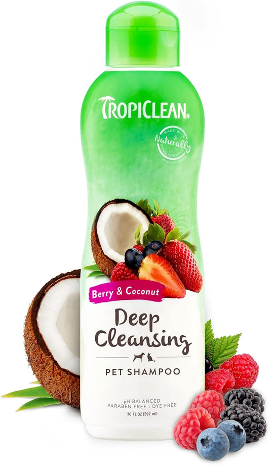 TropiClean Berry & Coconut Deep Cleansing Dog Shampoo | Deodorizing Natural Pet Shampoo Derived from Natural Ingredients Cat Friendly 20 oz.