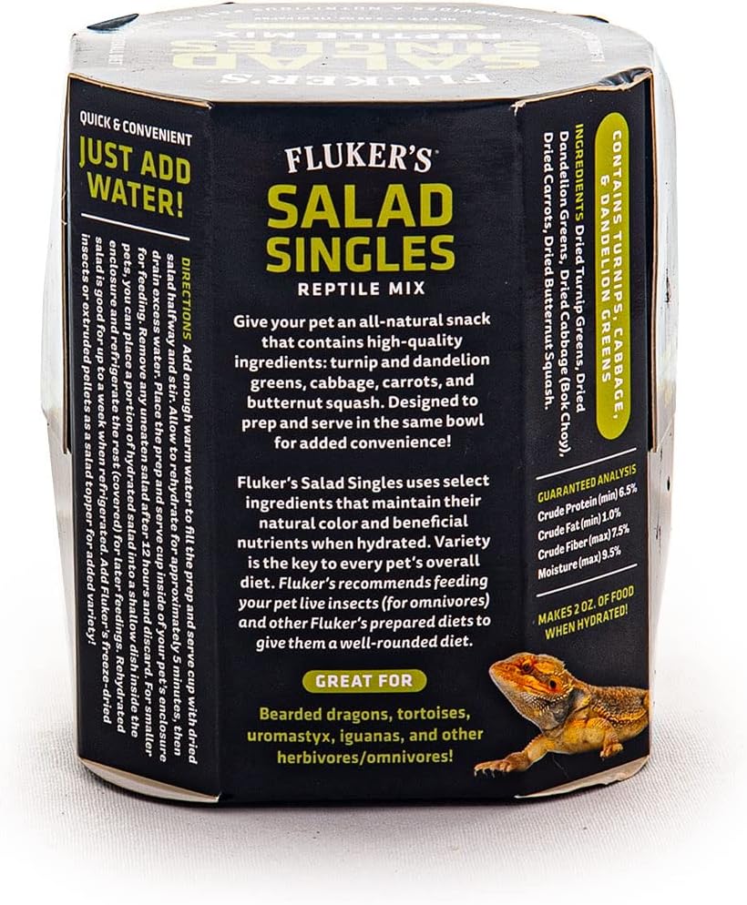 Fluker's Salad Singles All Natural Reptile Mix, Just Add Water, Each Pack Makes 2 oz of Food, for Bearded Dragons and Other Herbivores/Omnivores, 3,Pack...