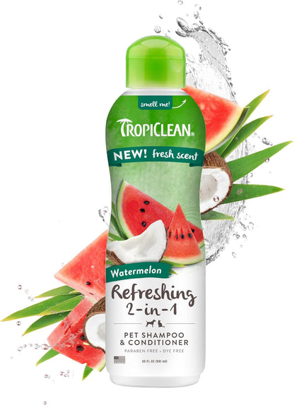 TropiClean Watermelon Refreshing 2-in-1 Cat & Dog Shampoo and Conditioner Cat & Dog Bath Supplies 20 oz