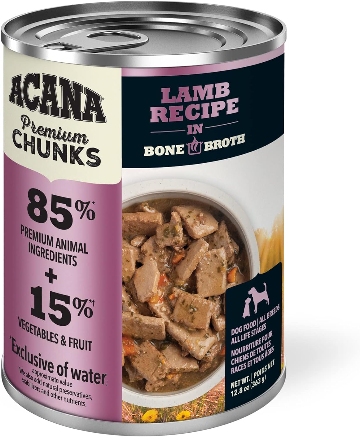 ACANA Premium Chunks Lamb Recipe in Bone Broth Grain-Free Wet Dog Food, 12.8-oz can