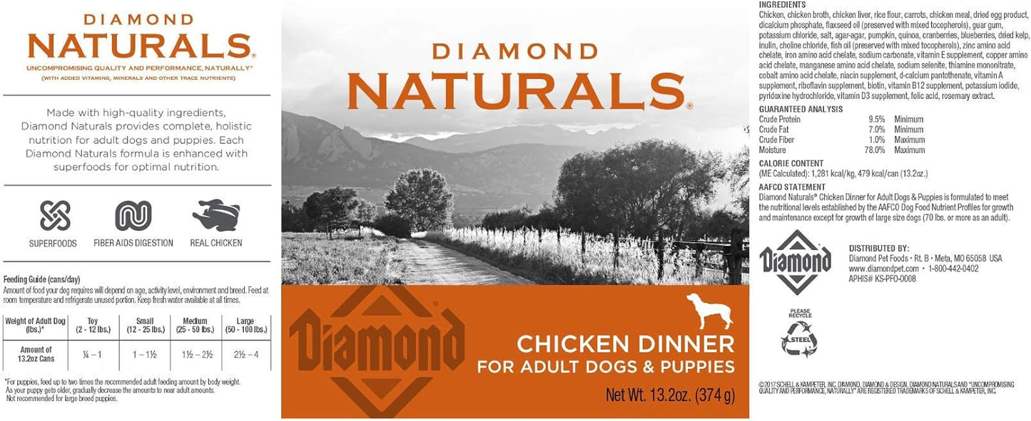 Diamond Naturals Chicken Dinner Adult & Puppy Canned Dog Food 13.2oz case of 12