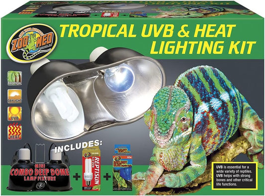 Tropical UV-B & Heat Lighting Kit Mini Combo Deep Dome, 60w Blue Basking Bulb, & 5.0 13w UV-B