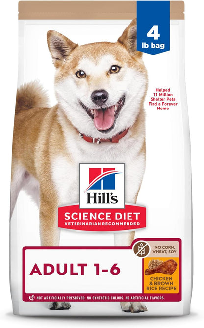 Hill's Science Diet Adult 1-6, Adult 1-6 Premium Nutrition, Dry Dog Food, Chicken & Brown Rice, 4 lb Bag