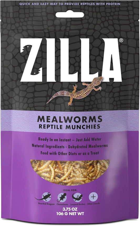 Zilla Reptile Munchies, Mealworms, All-Natural, Dehydrated Mealworms, Ideal for Bearded Dragons, Leopard Geckos, Chameleons and other lizards