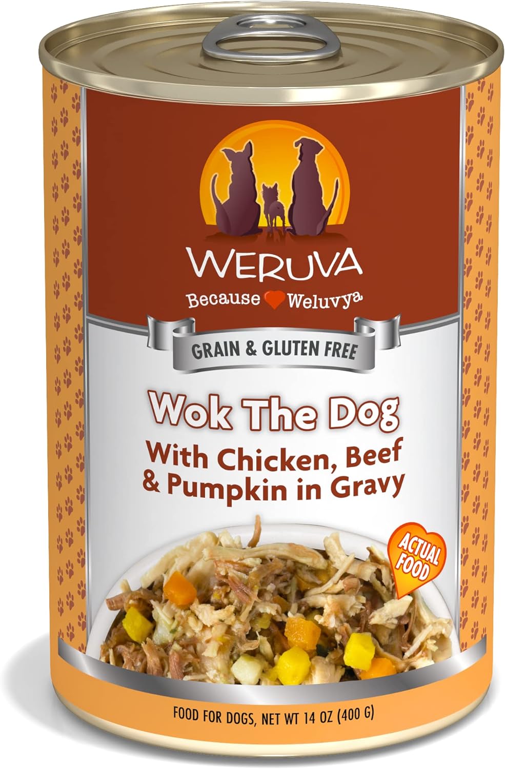 Weruva Wok the Dog with Chicken, Beef & Pumpkin in Gravy Grain-Free Canned Dog Food 14oz case of 12