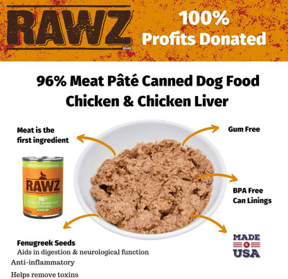 Rawz 96% Meat Canned Wet Food for Dogs 12 Pack/ 12.5 oz. Cans