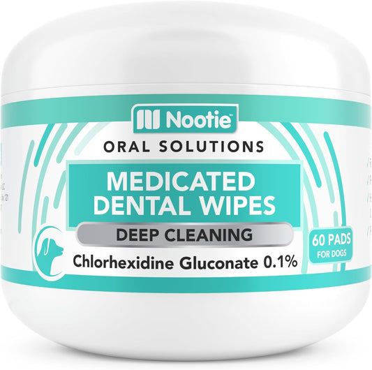 Nootie Medicated Dental Wipes for Dogs, Cleans Teeth and Freshens Breath for Dogs - Prevents Plaque and Tartar Dog Oral Care, 60 Count