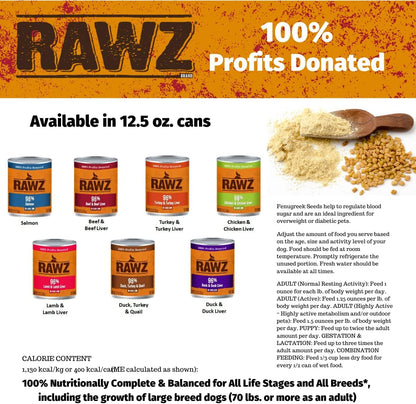 Rawz 96% Meat Canned Wet Food for Dogs 12 Pack/ 12.5 oz. Cans