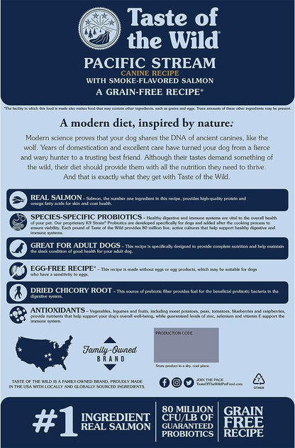 Taste of the Wild Pacific Stream Grain-Free Dry Dog Food with Smoke-Flavored Salmon 28lbs