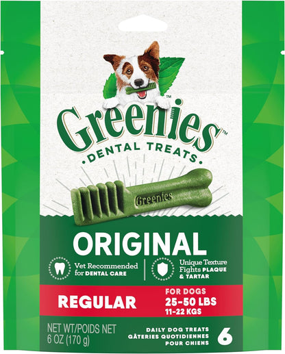 Greenies Original Regular Natural Dental Care Dog Treats, 6 oz. Pack (6 Treats)