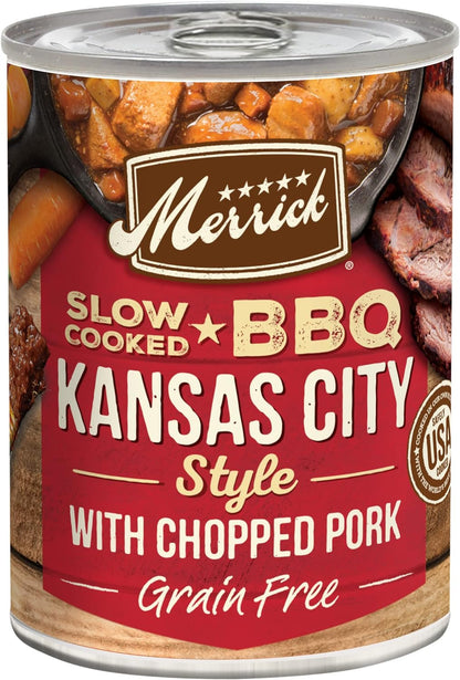 Merrick Grain-Free Wet Dog Food Slow-Cooked BBQ Memphis Style with Glazed Chicken 12.7oz can pack of 12