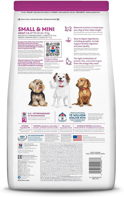 Hill's Science Diet Small & Mini, Adult 1-6, Small & Mini Breeds Premium Nutrition, Dry Dog Food, Chicken & Brown Rice, 15.5 lb Bag