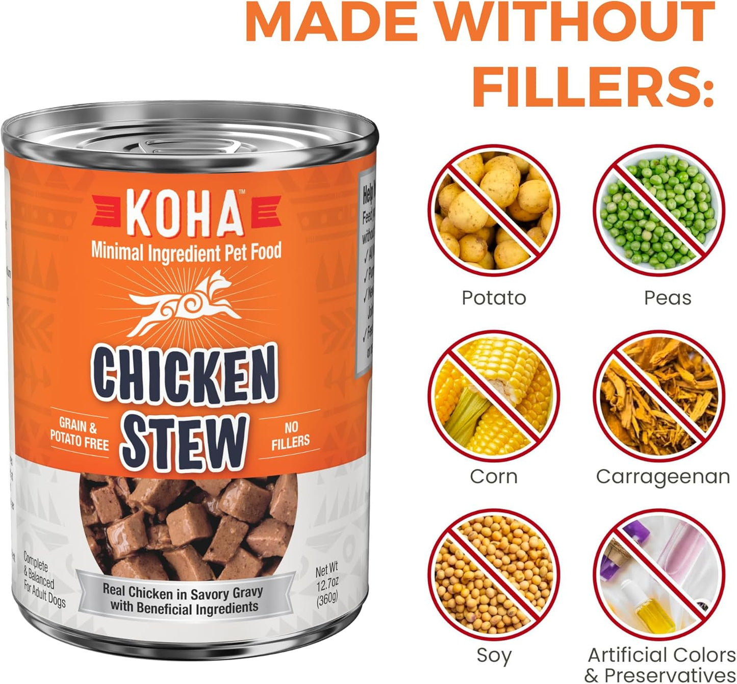 KOHA Minimal Ingredient Chicken Stew for Dogs, High Protein Limited Ingredient Dog Food, 12.7oz Cans (Case of 12)