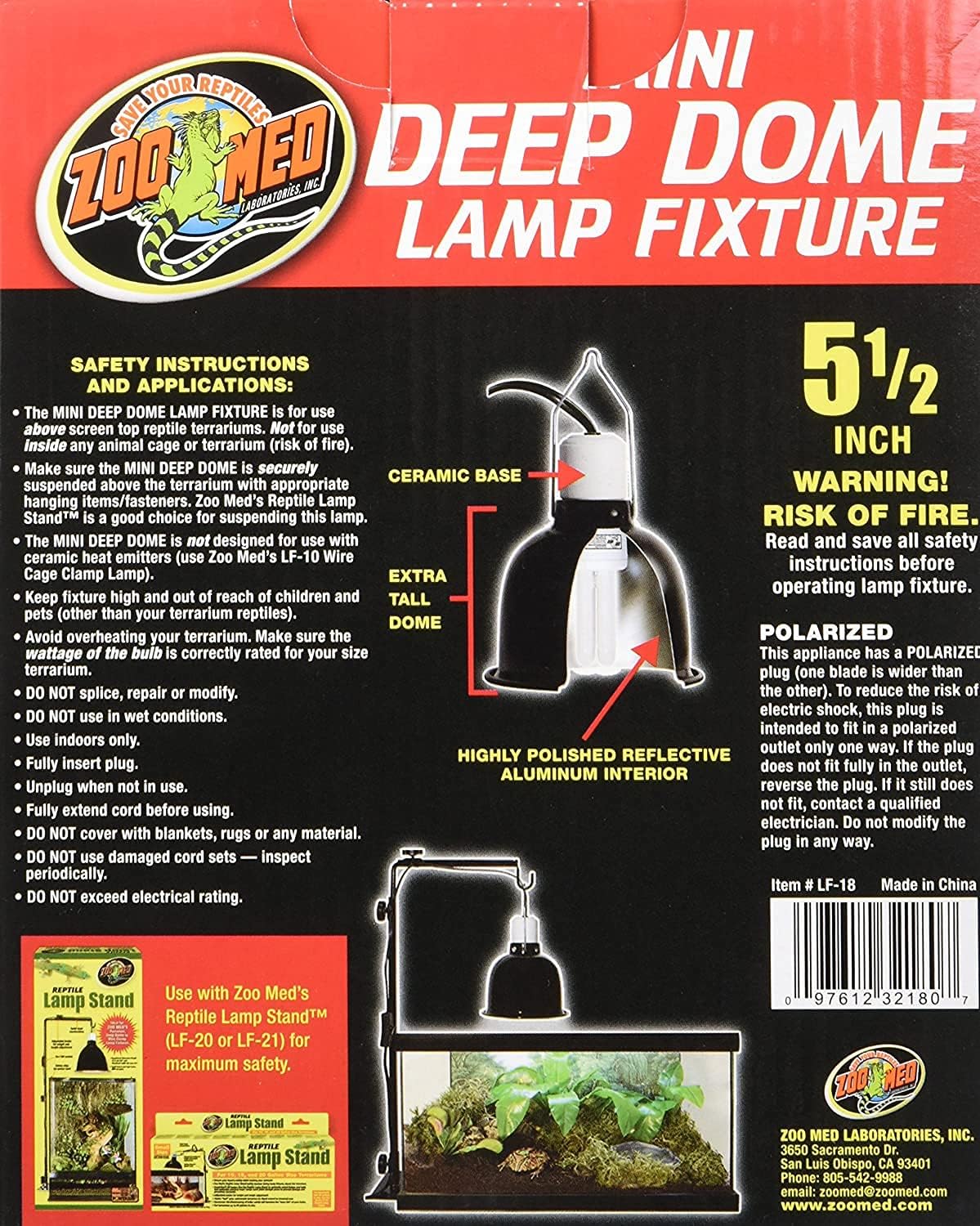 Mini Deep Dome Reptile Light Fixture - 100w Maximum - includes Attached Pro-Tip Guide