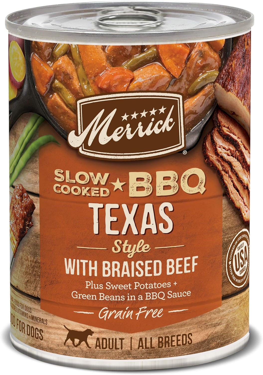 Merrick Grain-Free Wet Dog Food Slow-Cooked BBQ Memphis Style with Glazed Chicken 12.7oz can pack of 12