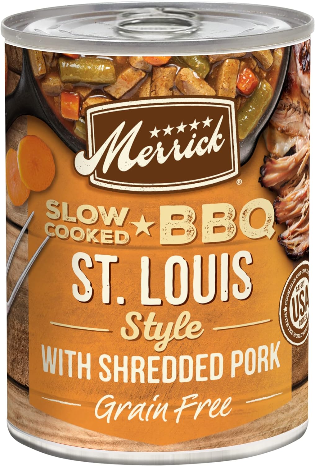 Merrick Grain-Free Wet Dog Food Slow-Cooked BBQ Memphis Style with Glazed Chicken 12.7oz can pack of 12