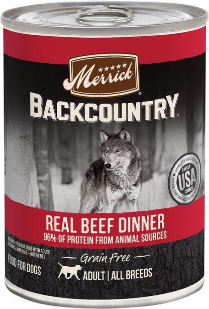 Merrick Backcountry Grain-Free 96% Real Beef Dinner Recipe Canned Dog Food- 12.7oz- 12 pack