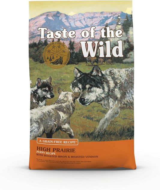 Taste of the Wild High Prairie Canine Grain-Free Recipe with Roasted Bison and Venison Dry Dog Food for Puppies, Made with High Protein from Real Meat and Guaranteed Nutrients and Probiotics 5lb