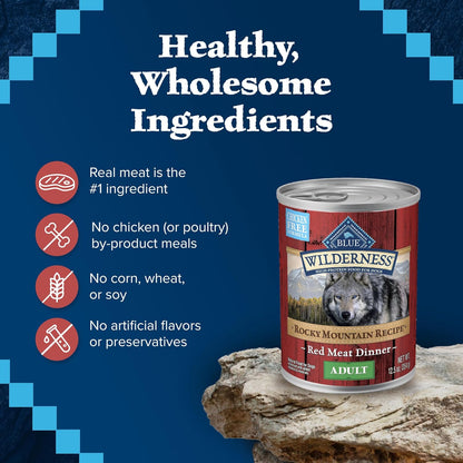 Blue Buffalo Wilderness Rocky Mountain Recipe Senior High-Protein & Grain-Free Red Meat Recipe Wet Dog Food, 12.5oz pack of 12