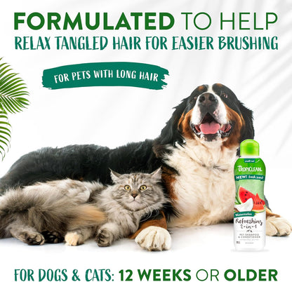 TropiClean Watermelon Refreshing 2-in-1 Cat & Dog Shampoo and Conditioner Cat & Dog Bath Supplies 20 oz