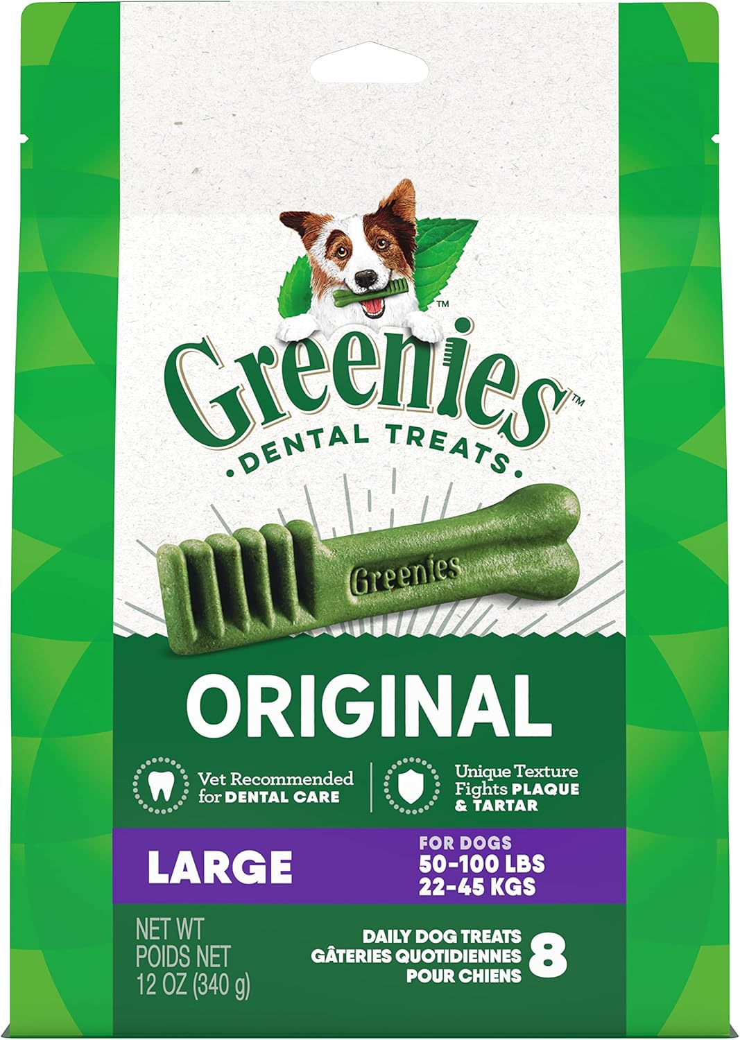 Greenies Original Large Natural Dental Care Dog Treats, 12 oz. Pack (8 Treats)