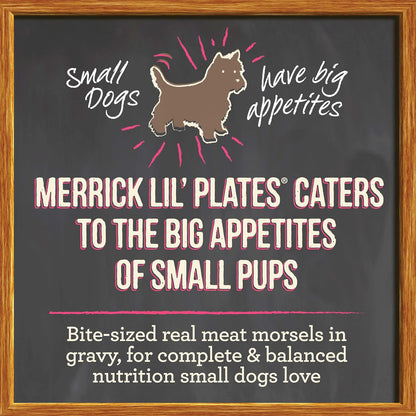 Merrick Lil’ Plates Grain Free Natural Wet Dog Food For Small Breed Puppies, Pint-Sized Puppy Plate In Gravy - (Pack of 12) 3.5 oz. Tubs