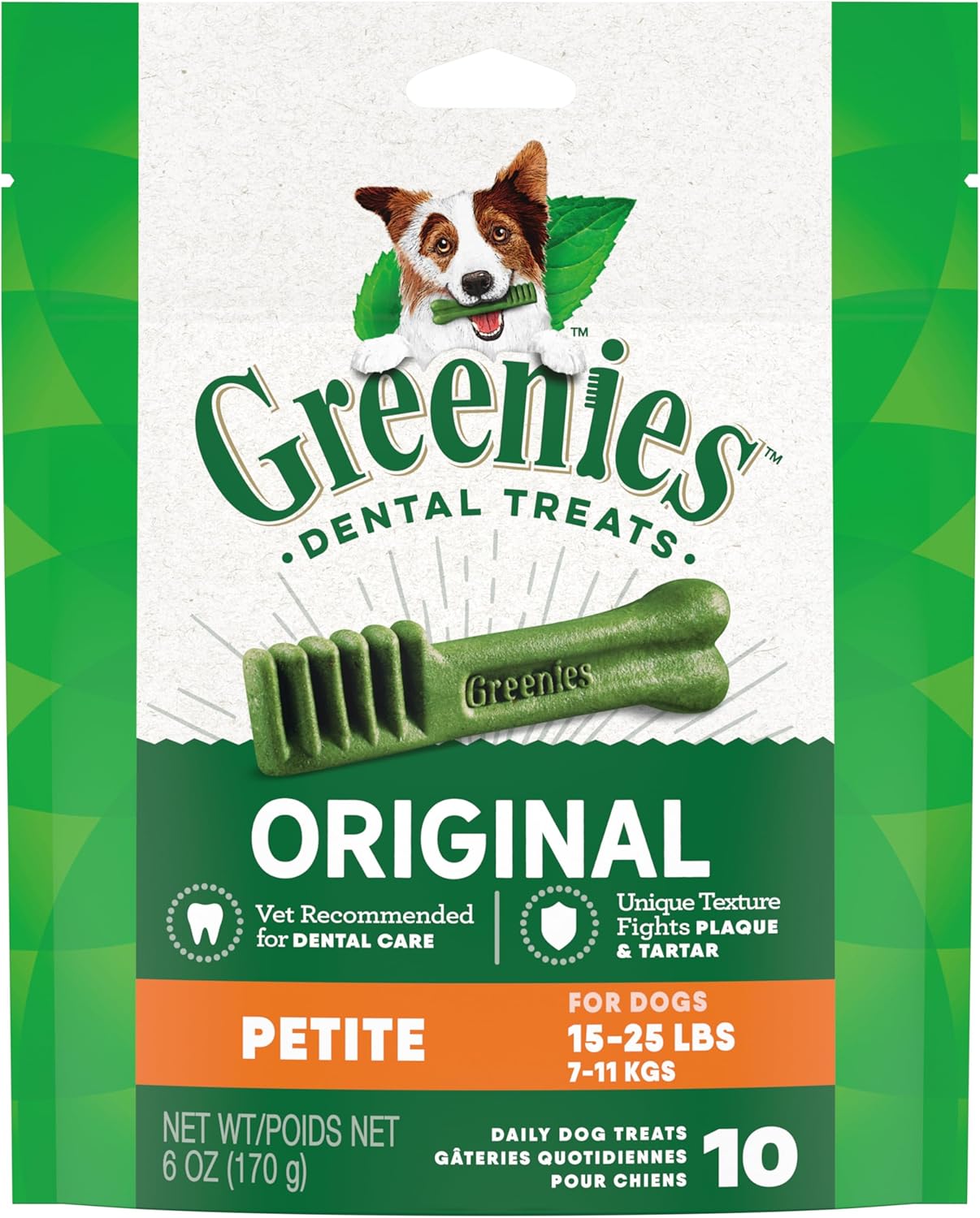 Greenies Original Petite Natural Dental Care Dog Treats, 6 oz. Pack (10 Treats)