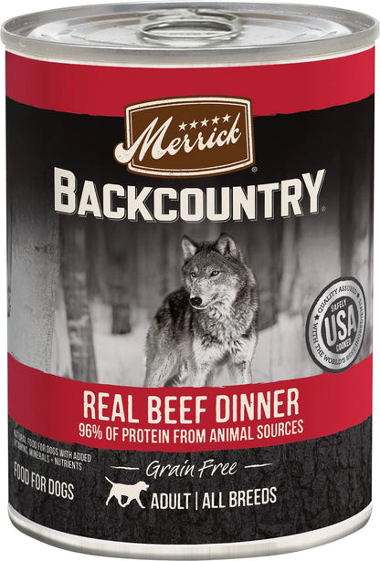 Merrick Backcountry Grain-Free 96% Real Beef Dinner Recipe Canned Dog Food- 12.7oz- 12 pack