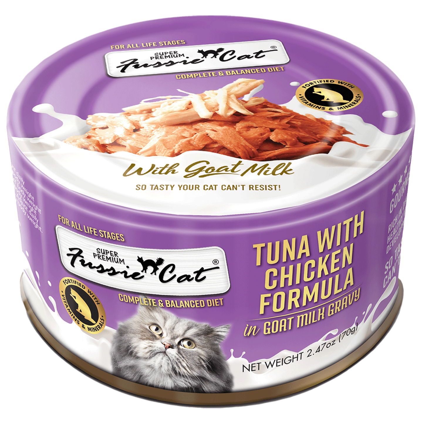 Fussie Cat Tuna in Goats Milk Wet Cat Food, 2.47-oz can, case of 24