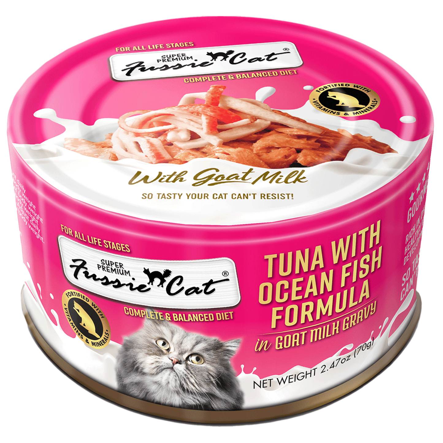 Fussie Cat Tuna in Goats Milk Wet Cat Food, 2.47-oz can, case of 24