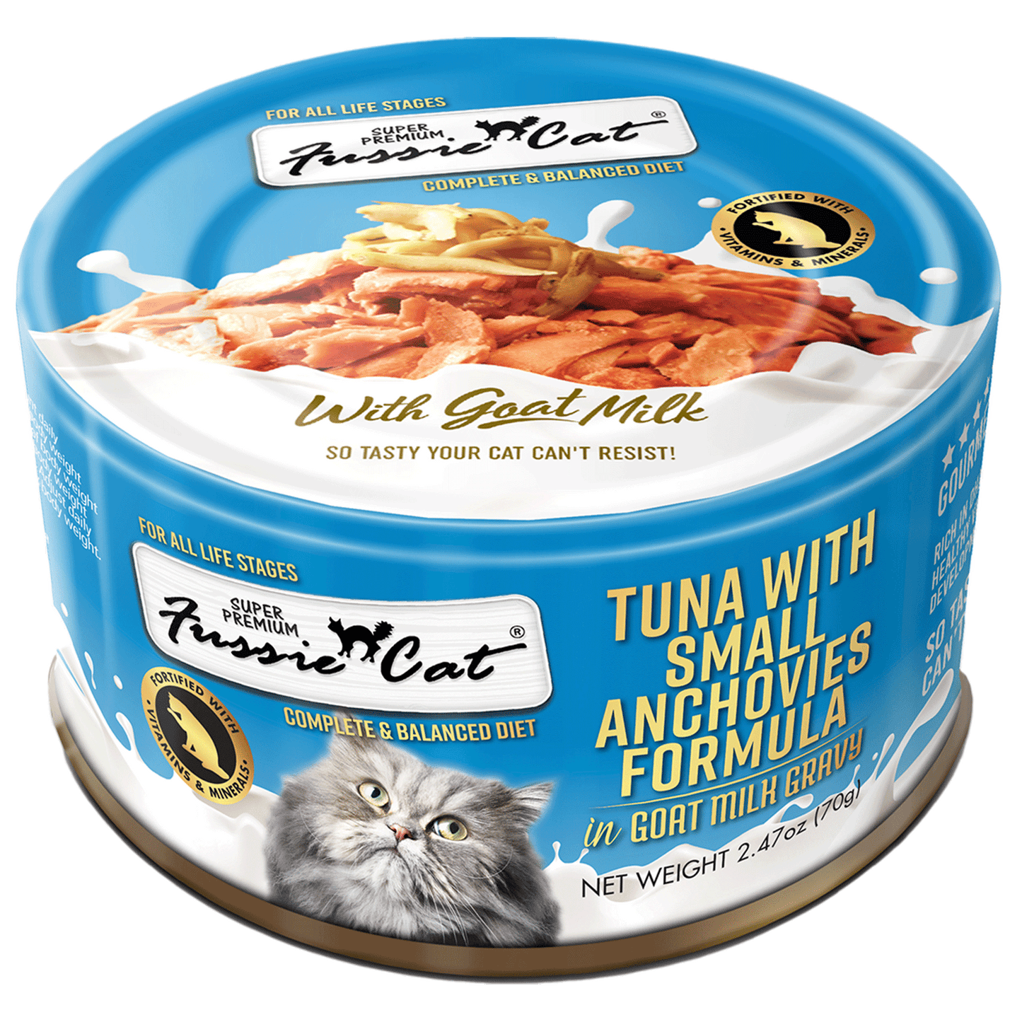 Fussie Cat Tuna in Goats Milk Wet Cat Food, 2.47-oz can, case of 24